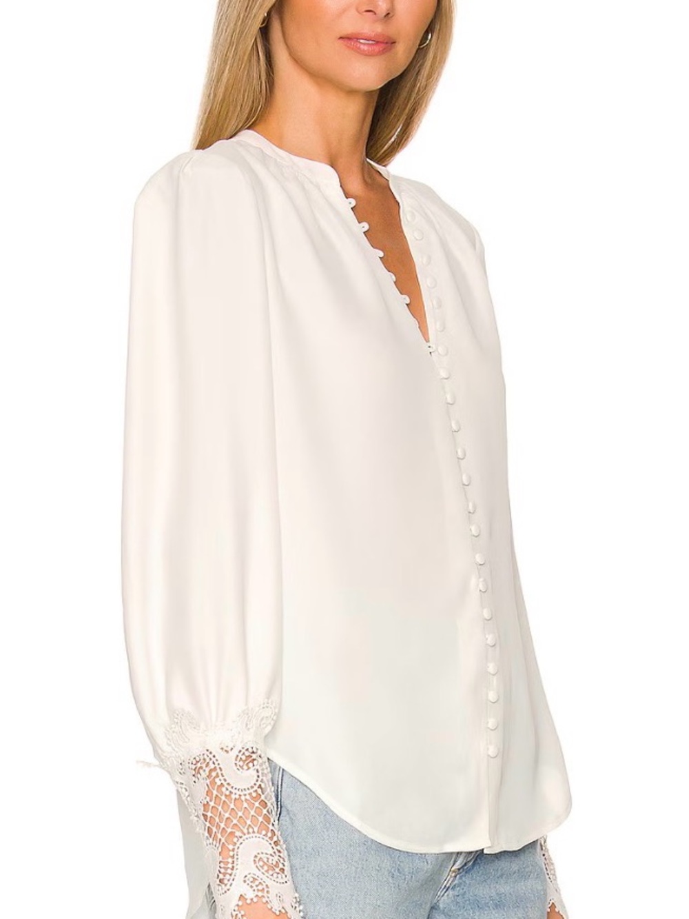 L’Agence Ava Lace Cuff Ivory Blouse - Picture 2 of 14